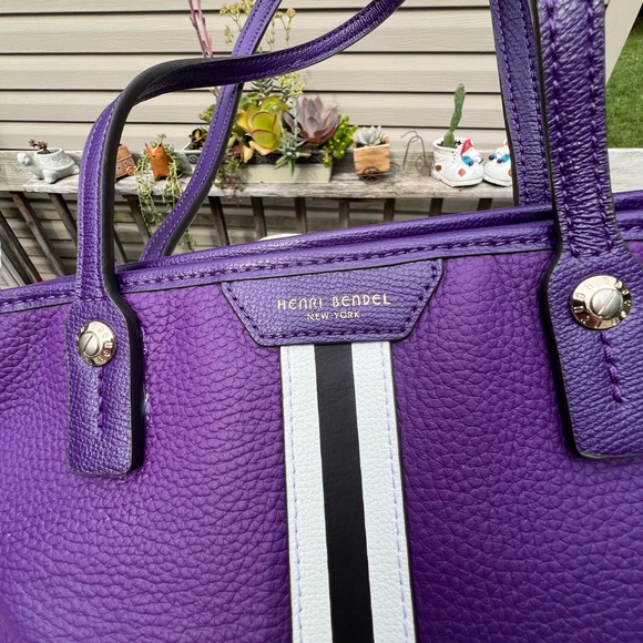 Henri Bendel Purple Tote with White and Brown Stripes - Picture 10 of 15